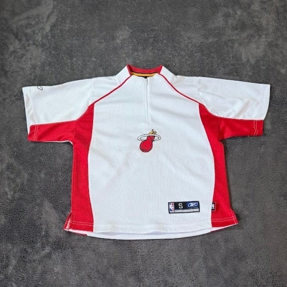 Reebok NBA Miami Heat Youth Small 8 White Red Quarter Zip Warm Up Shirt